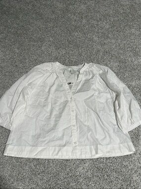 H&M White V-Neck Button-Front Cotton Top